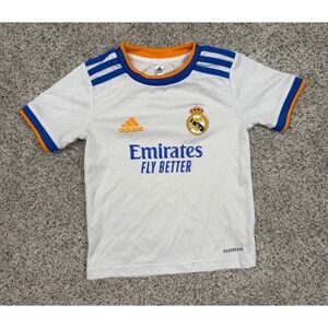 Adidas Real Madrid 2021-22 Home Jersey Toddler 4T White Blue Orange Soccer Kit
